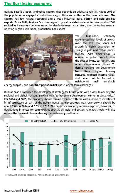Business in Burkina Faso, Ouagadougou, Burkinabe Economy: cotton, gold. Foreign Trade