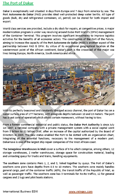 Logistics: Port of Dakar, Senegal. Access to Mali, Maritime Transport