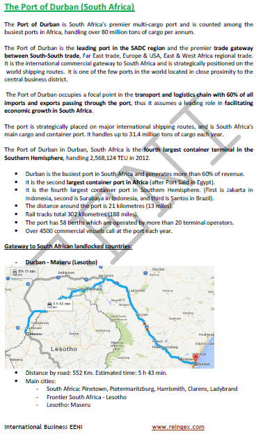 Logistics: Port of Durban (South Africa). Gateway to Lesotho, Eswatini, Botswana, Zambia, and Zimbabwe