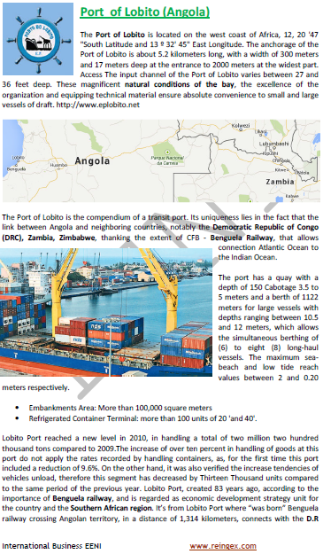 Transporte - Porto Lobito. Caminho de Ferro de Benguela. Acesso: Congo, Zimbábue, Zâmbia (Angola)