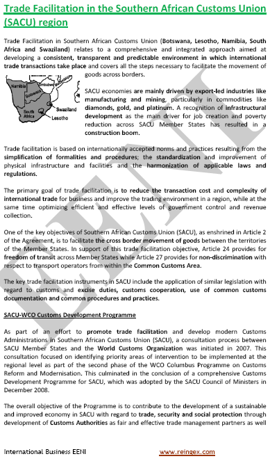 Southern African Customs Union (SACU): Botswana, Lesotho, Namibia, South Africa, and Eswatini
