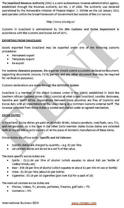 exportações Essuatíni (Suazilândia)