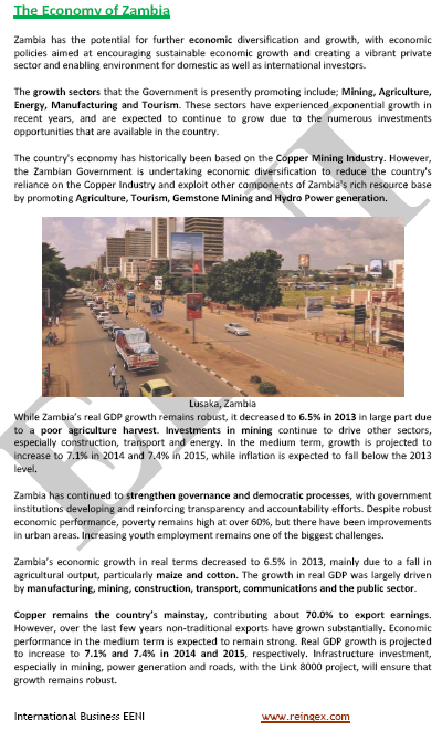 Business in Zambia: largest exporter of copper. African Frontier Market, Lusaka (Master, Doctorate, Foreign Trade)