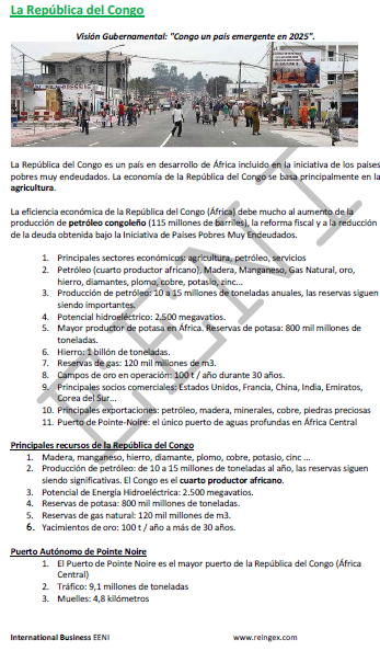 Negocios en el Congo, Comercio Exterior