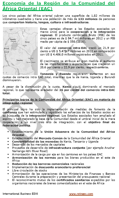 Comunidad de África Oriental EAC: Kenia, Uganda, Tanzania, Ruanda, Burundi y Sudán del Sur.