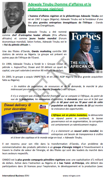 Adewale Tinubu. Chef d’entreprise nigérien