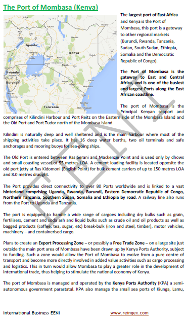 Logistics: Port of Mombasa, Kenya. Gateway to Burundi, DR Congo, Ethiopia, Rwanda, Sudan, South Sudan, Somalia, and Tanzania