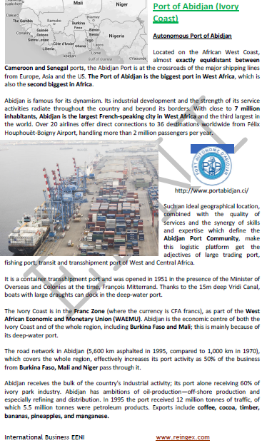 Transporte - Porto de Abidjã - Costa do Marfim, acesso ao Mali, Níger, Burquina Faso