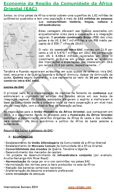 Comunidade da África Oriental (EAC) Quénia, Uganda, Tanzânia, Burúndi, Ruanda, Sudão do Sul