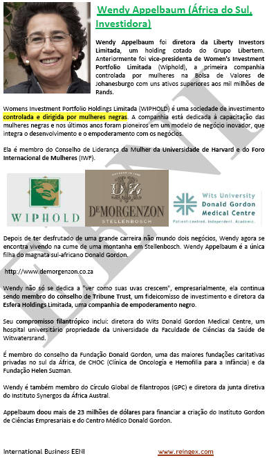 Wendy Appelbaum (Empresária, a África do Sul)